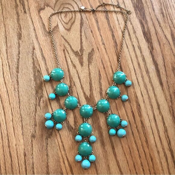 J.Crew | Turquoise and Green Bibb Necklace | 34” Adjustable - Picture 1 of 3